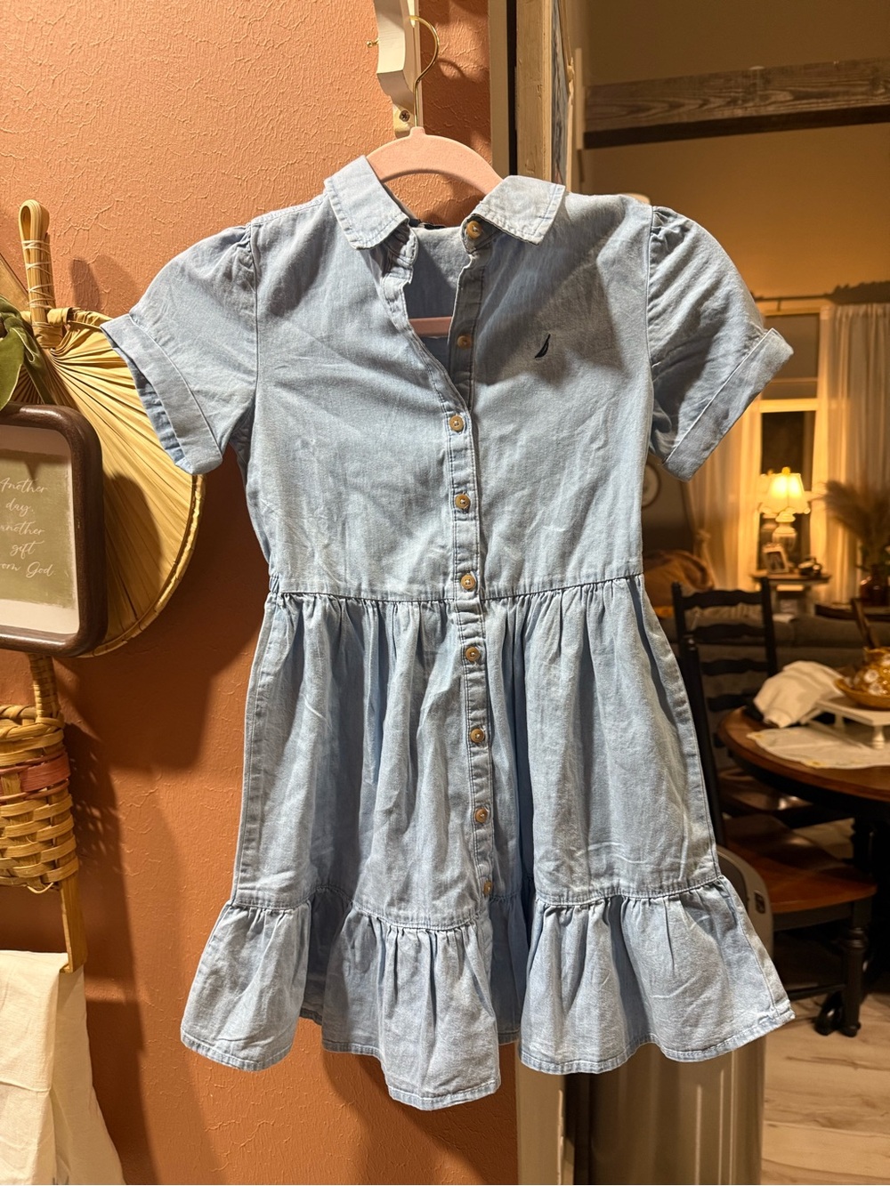 Nautica Light Blue Chambray Button-Down Ruffle-Hem Dress